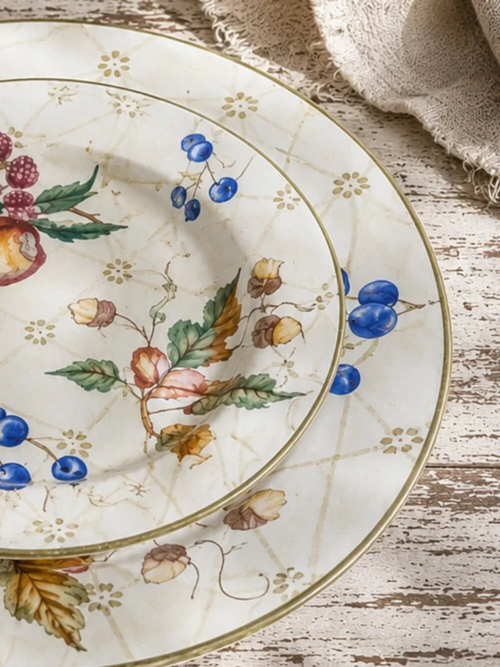 Charming Vintage Garden Splendor Hand-Painted Dinner & Salad Plate Set